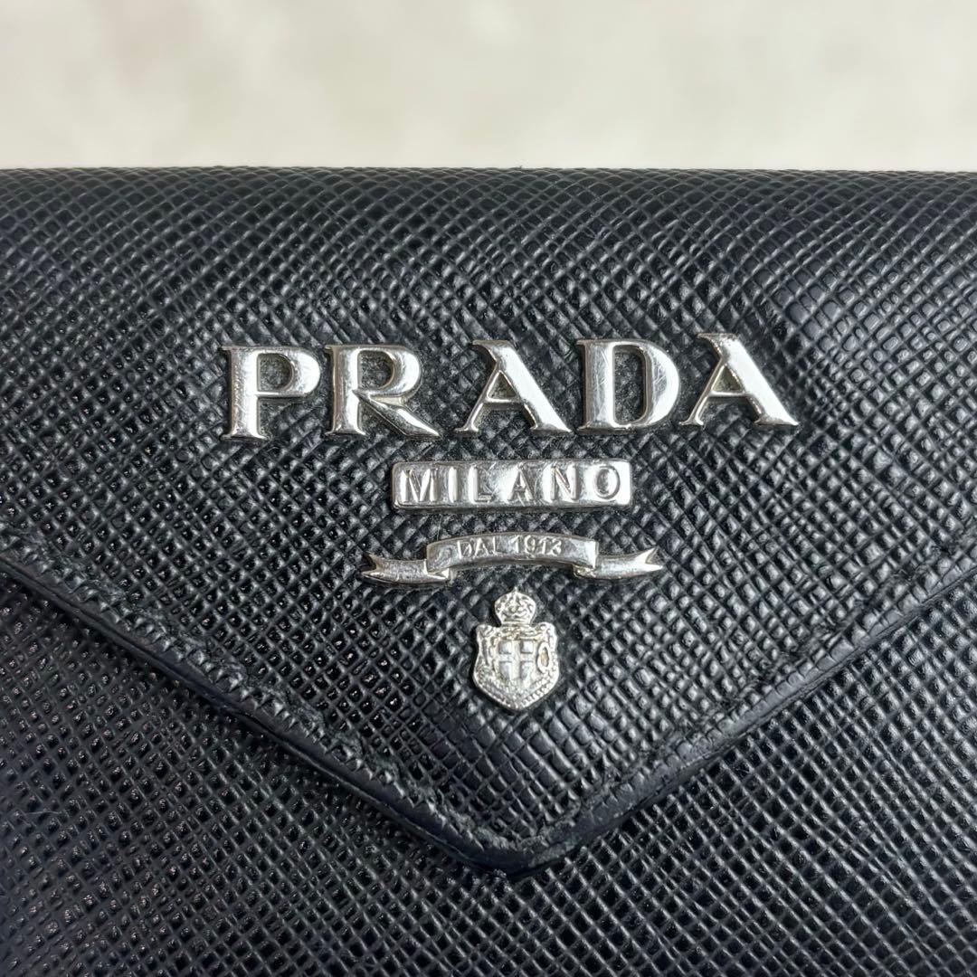 【希少✨】PRADA 三つ折り財布 バイカラー サフィアーノ 黒 RFID搭載