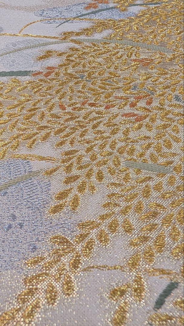 【高級】本金•袋帯 金糸刺繍（黄金織つづれ） 草花模様〜米百俵〜