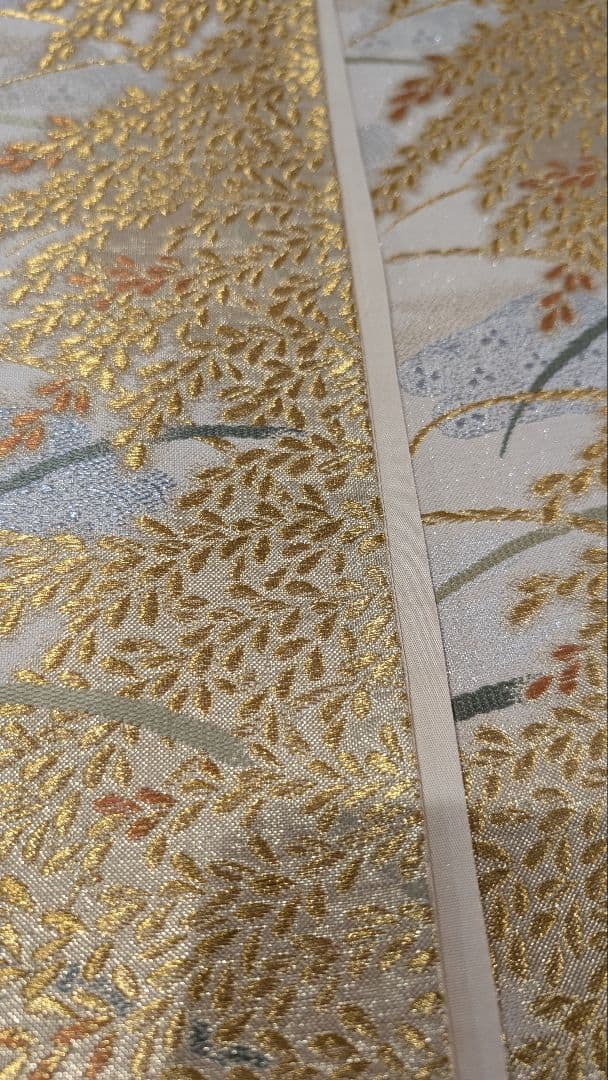 【高級】本金•袋帯 金糸刺繍（黄金織つづれ） 草花模様〜米百俵〜