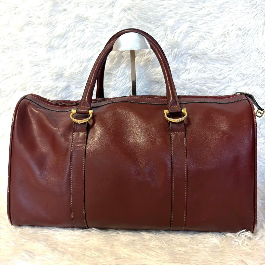 Cartierカルティエ ボストンバッグ マストライン 南京錠あり バーガンディ