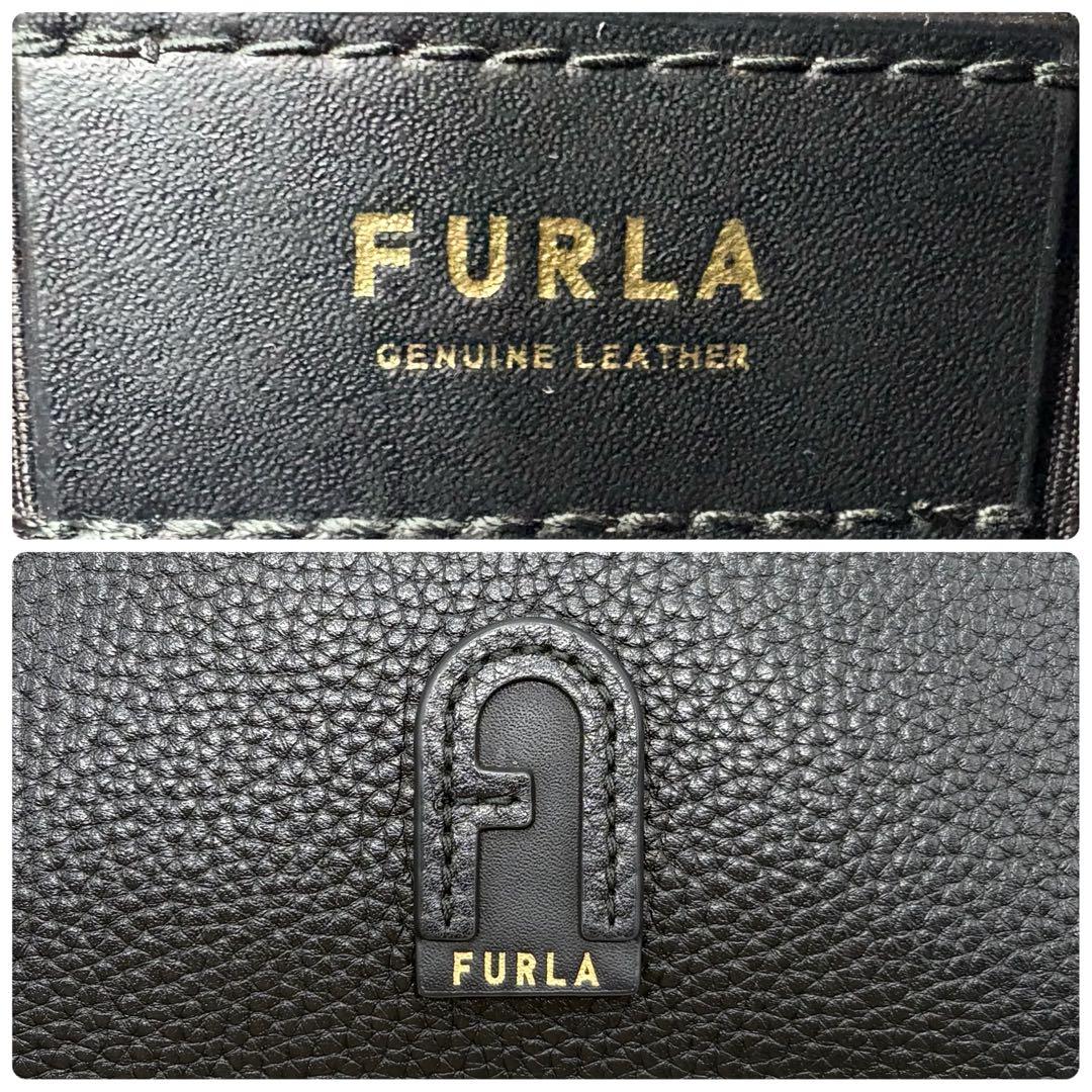 美品✨フルラ ショルダーバッグ アテナ アーチロゴ ゴールド金具 ブラック