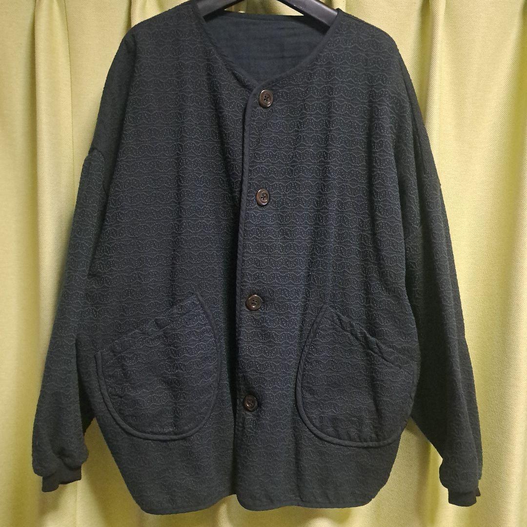 UZUiRO 麻柄ノーカラージャケット/ブラック/三河木綿 刺し子織