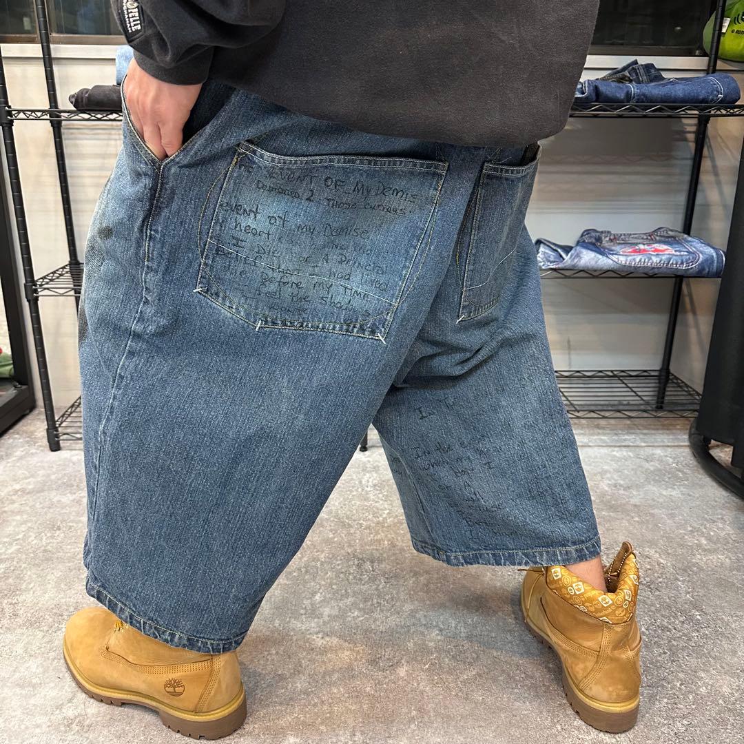 超BIGサイズ44 MAKAVELI 2pac 極太 デニムショーツ