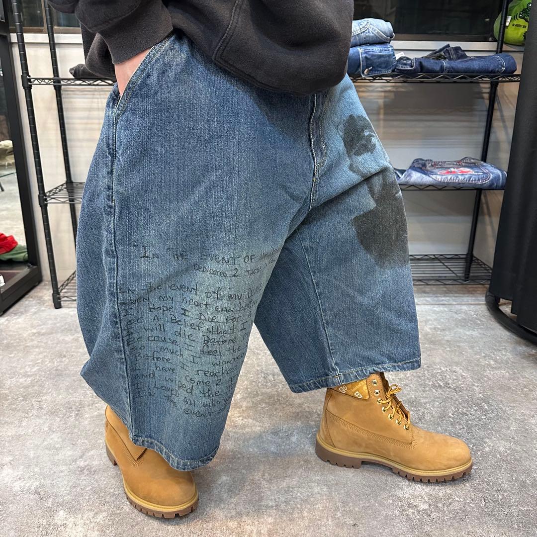 超BIGサイズ44 MAKAVELI 2pac 極太 デニムショーツ