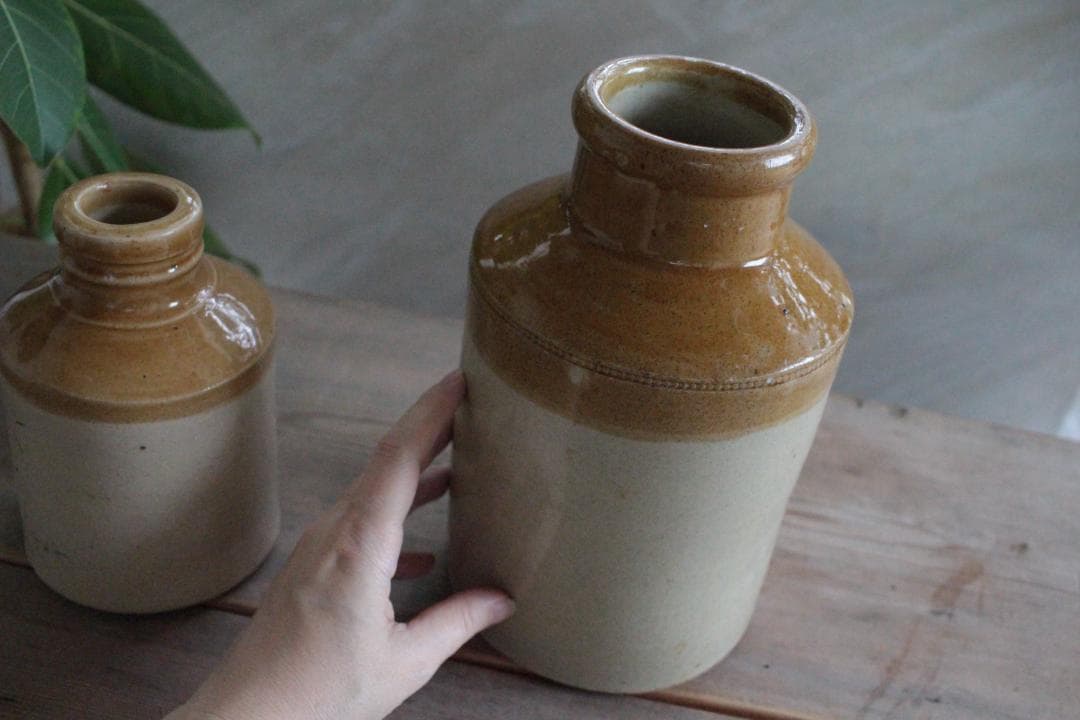 Lサイズ/イギリス陶器ストーンウェアボトル/アンティーク・ヴィンテージ