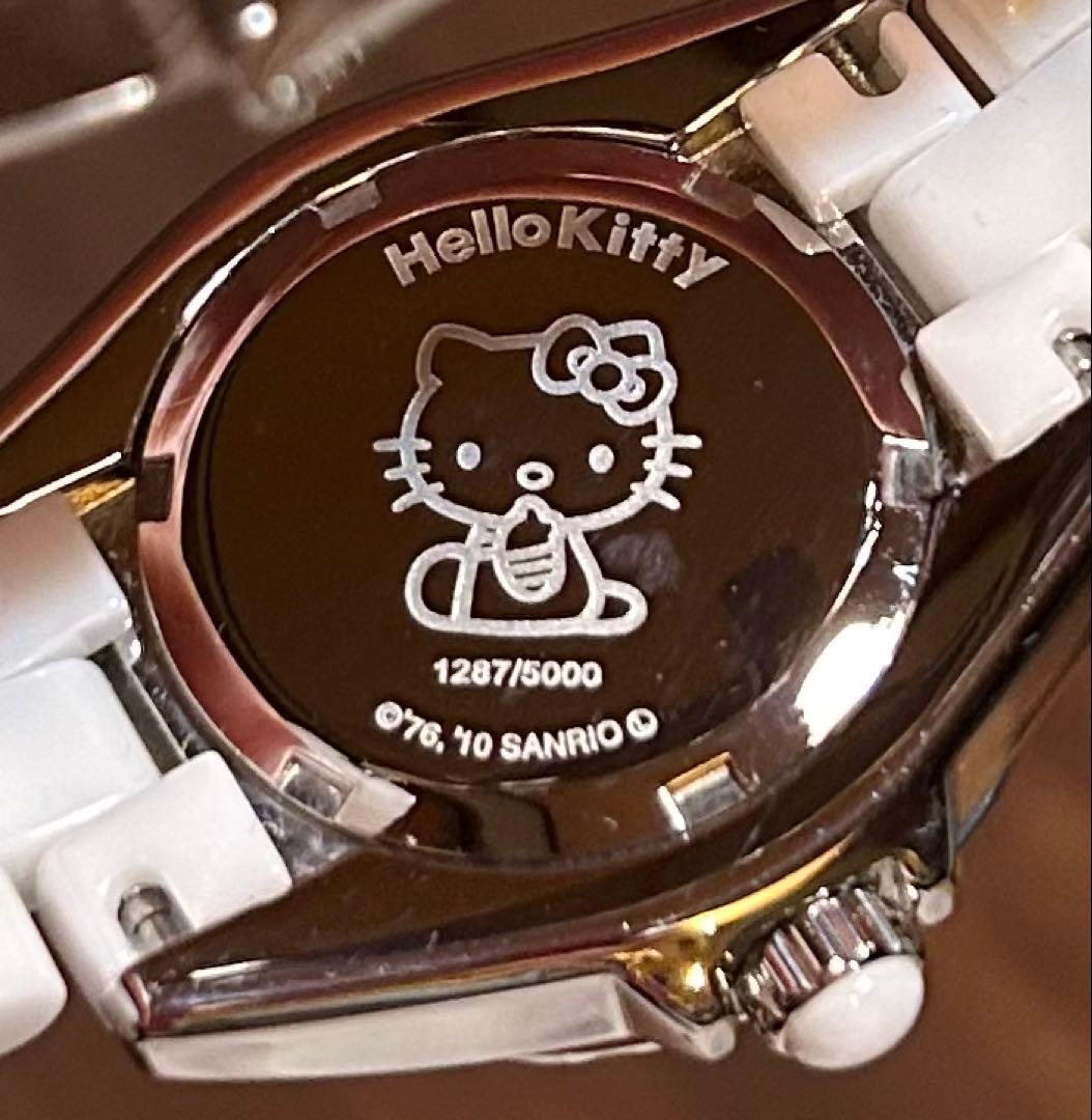 ハローキティ ３５周年記念 ホワイトセラミッククオーツ ダイヤモンド腕時計