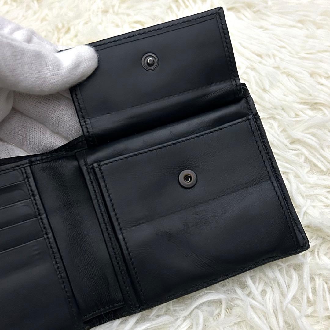 【美品】BOTTEGA VENETA イントレチャート 二つ折り財布 ブラック