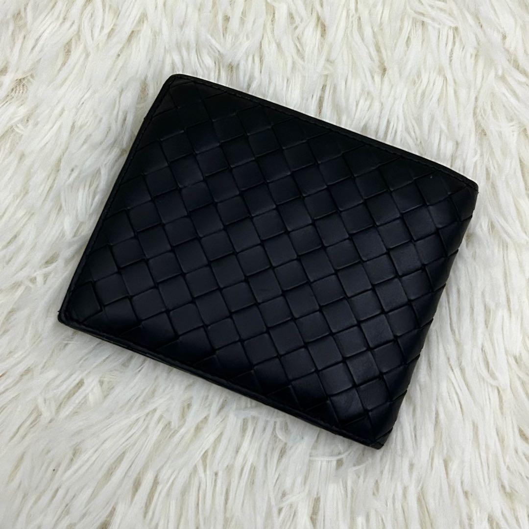【美品】BOTTEGA VENETA イントレチャート 二つ折り財布 ブラック