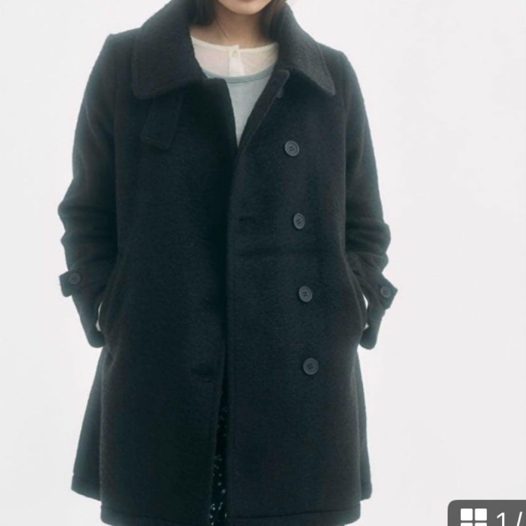 [fekete] 2WAYラウンドカラーPコート 黒　ブラック　S