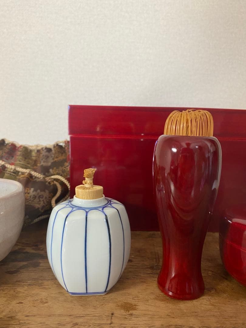 初釜　茶道具　茶箱セット 富士山　赤膚　焼　春慶塗　仕覆