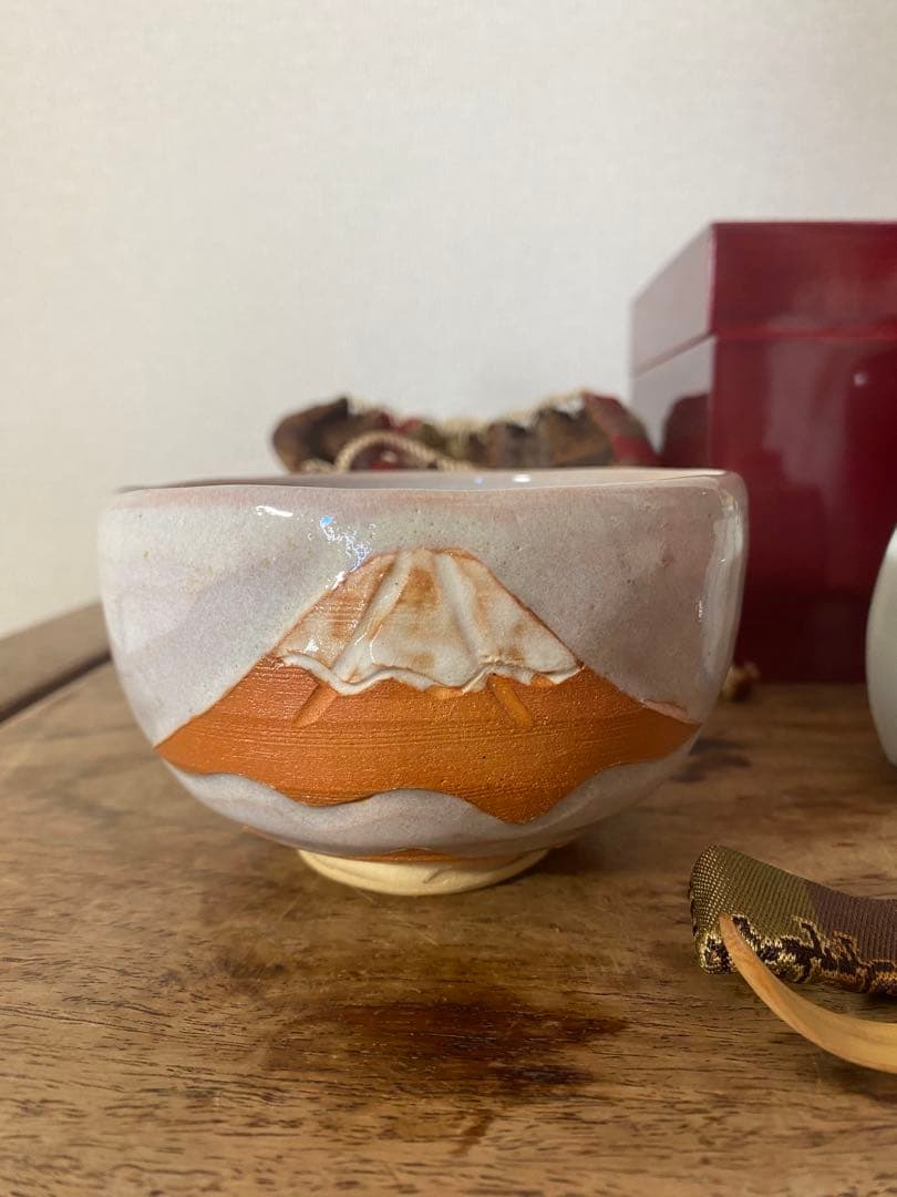 初釜　茶道具　茶箱セット 富士山　赤膚　焼　春慶塗　仕覆
