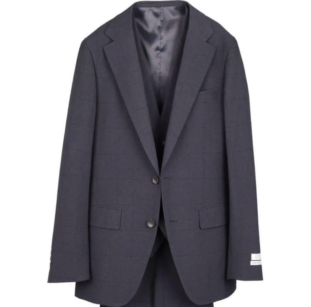 【超美品】スーツセレクト　3ピーススーツ　4Sシリーズ　ネイビーシャドーチェック