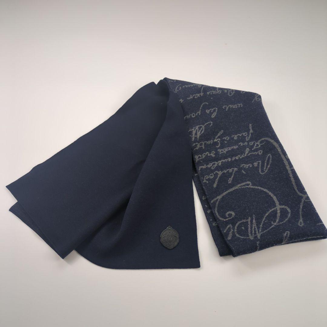 ベルルッティ　カリグラフィー　ウールマフラー　メンズ　イタリア　ネイビー　美品