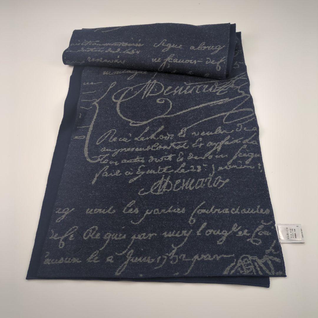 ベルルッティ　カリグラフィー　ウールマフラー　メンズ　イタリア　ネイビー　美品