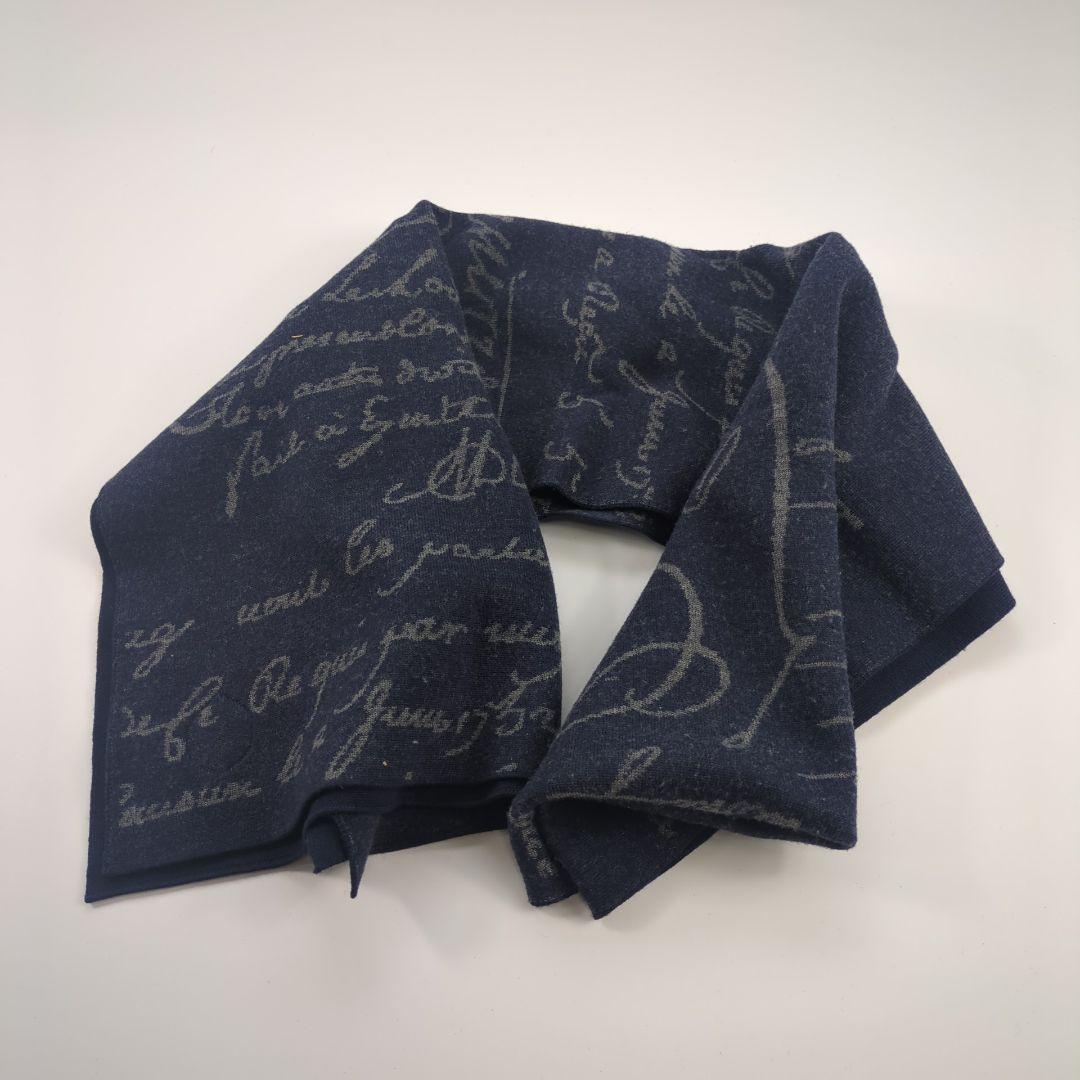 ベルルッティ　カリグラフィー　ウールマフラー　メンズ　イタリア　ネイビー　美品