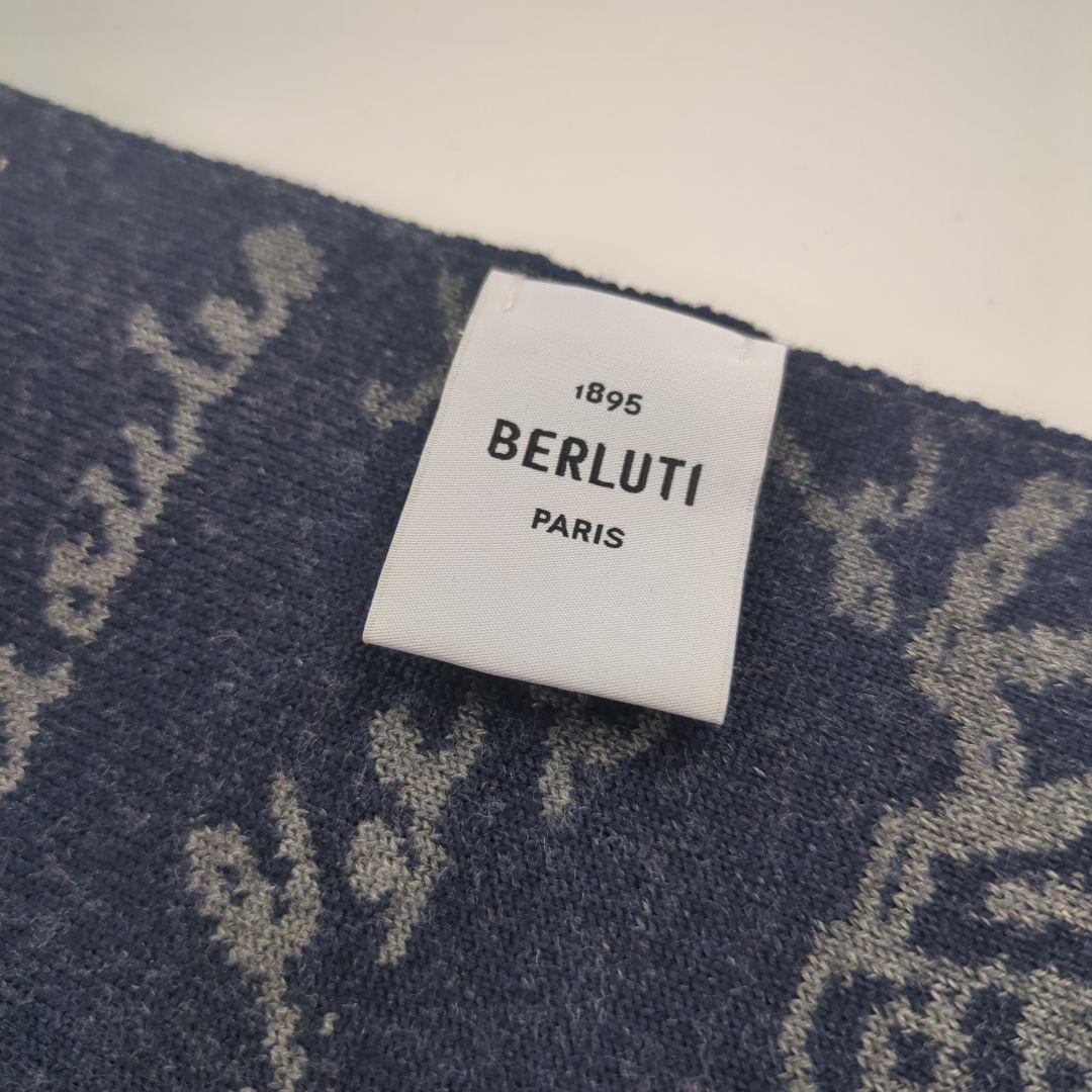 ベルルッティ　カリグラフィー　ウールマフラー　メンズ　イタリア　ネイビー　美品