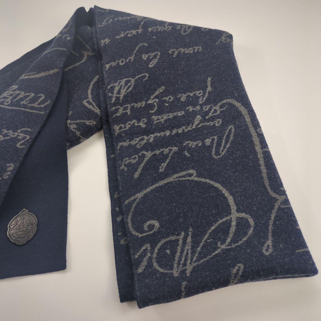 ベルルッティ　カリグラフィー　ウールマフラー　メンズ　イタリア　ネイビー　美品