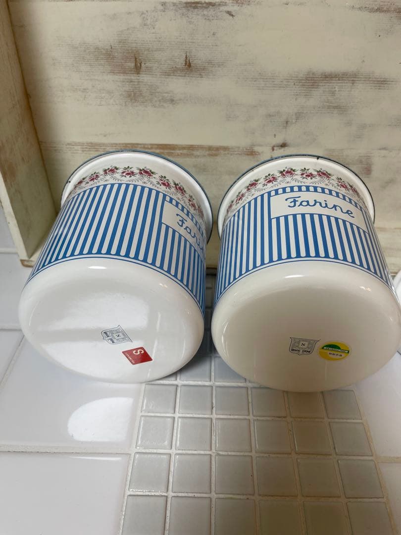 ホーロー　キャニスター　花柄　ブルー　5個セット