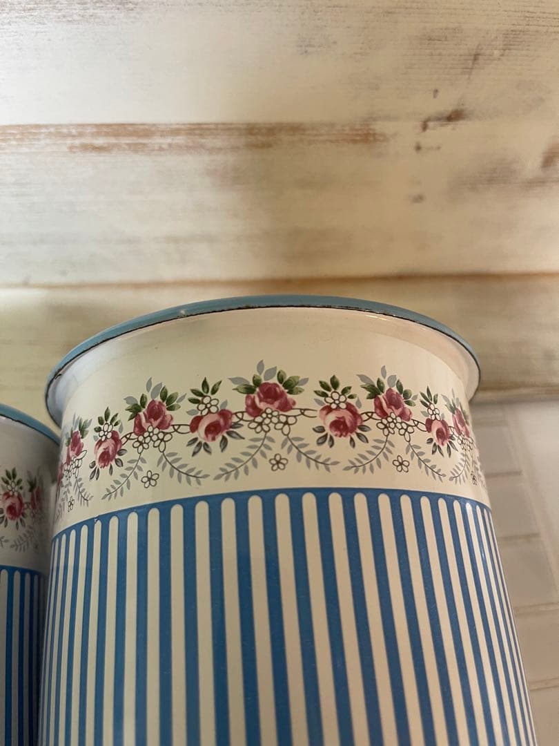 ホーロー　キャニスター　花柄　ブルー　5個セット