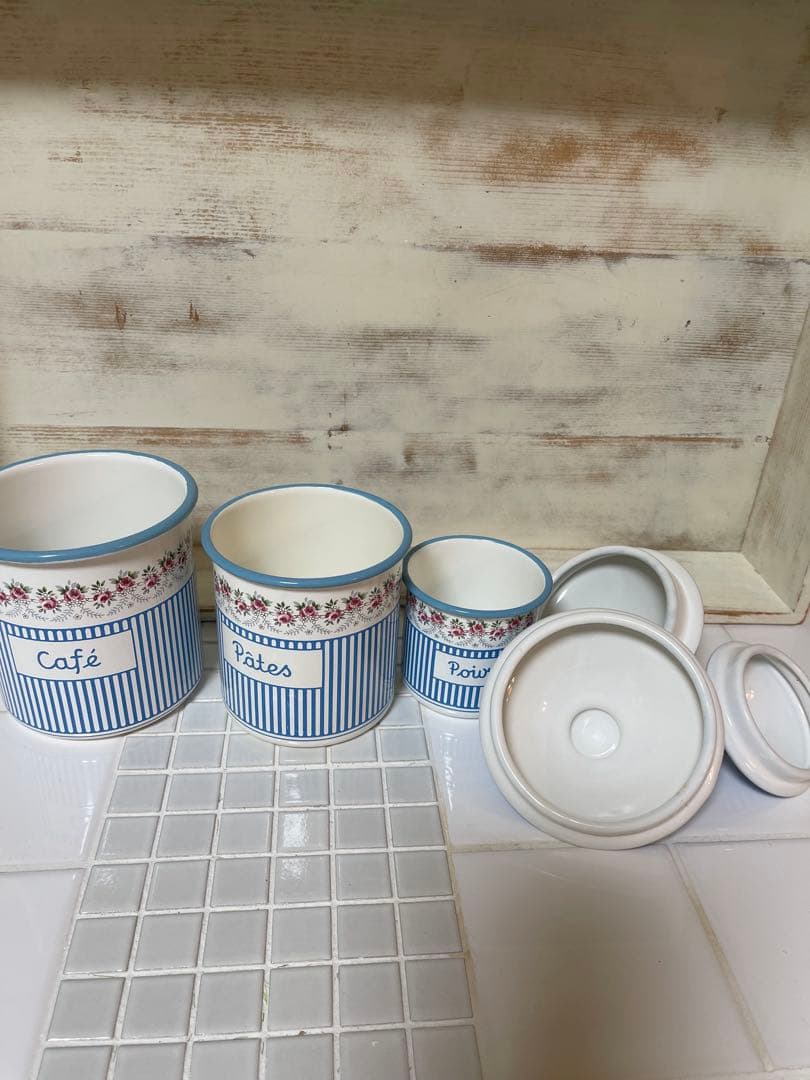 ホーロー　キャニスター　花柄　ブルー　5個セット