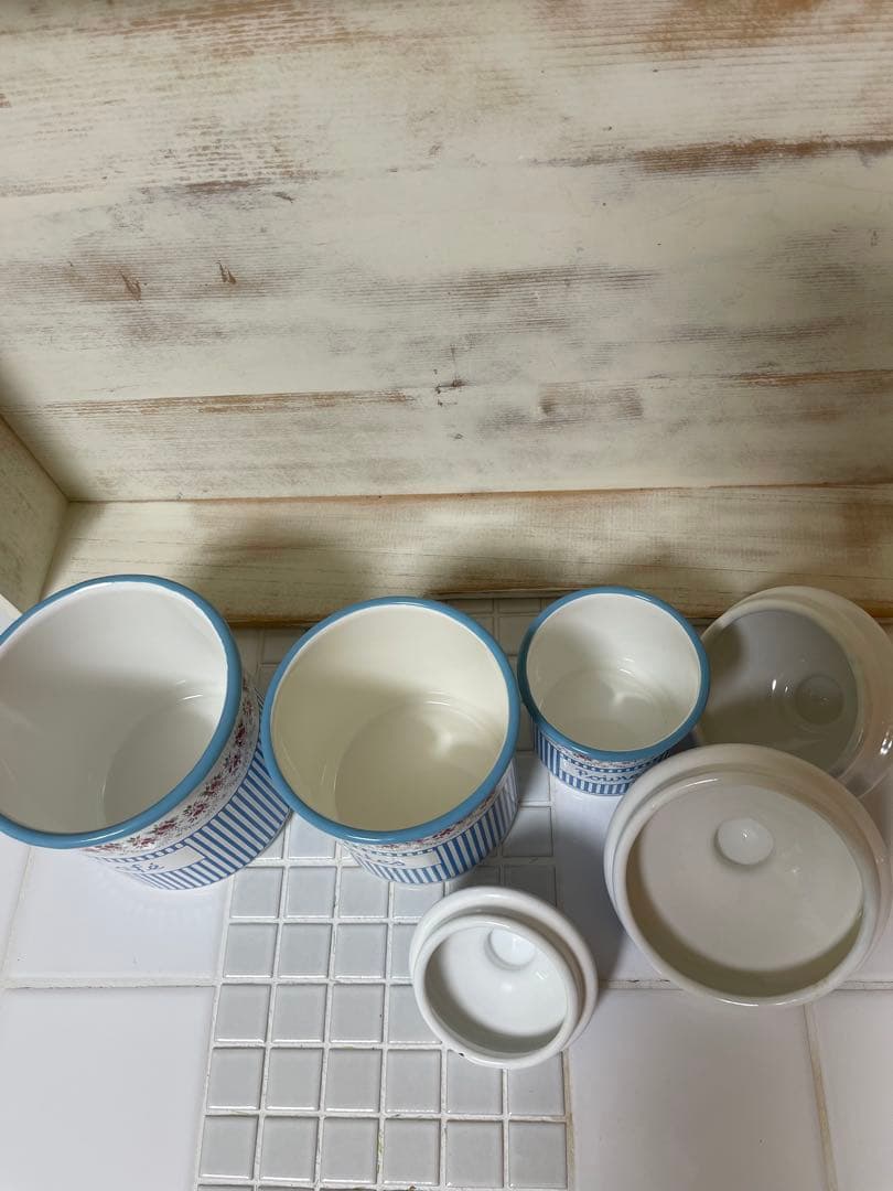 ホーロー　キャニスター　花柄　ブルー　5個セット