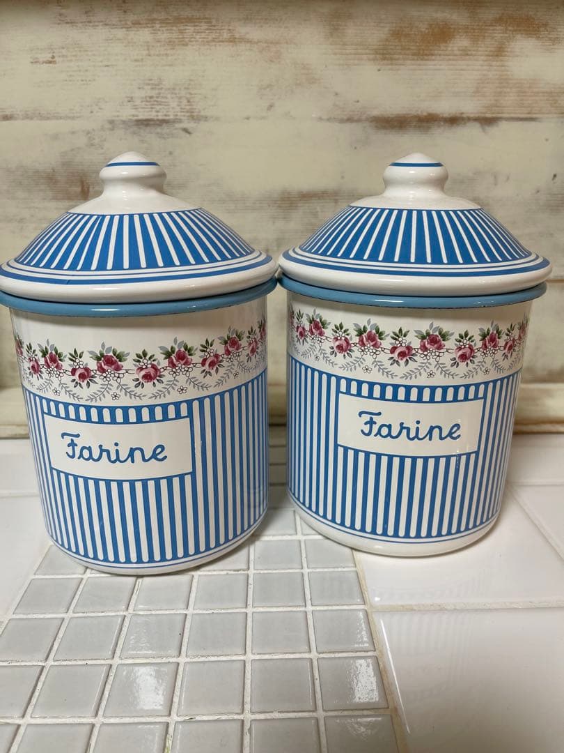 ホーロー　キャニスター　花柄　ブルー　5個セット