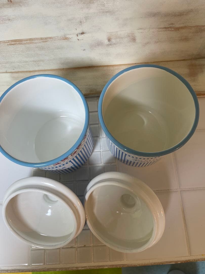 ホーロー　キャニスター　花柄　ブルー　5個セット