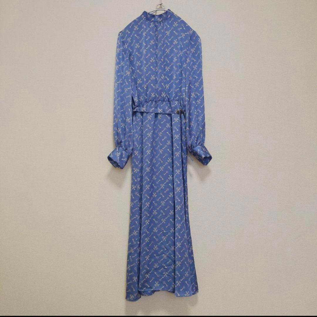 ANAYI キープリントスタンドカラーワンピース 水色