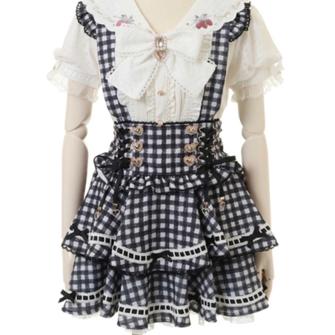 LIZLISA リズリサ はしごリボンギンガムティアードスカパン 黒 ブラック