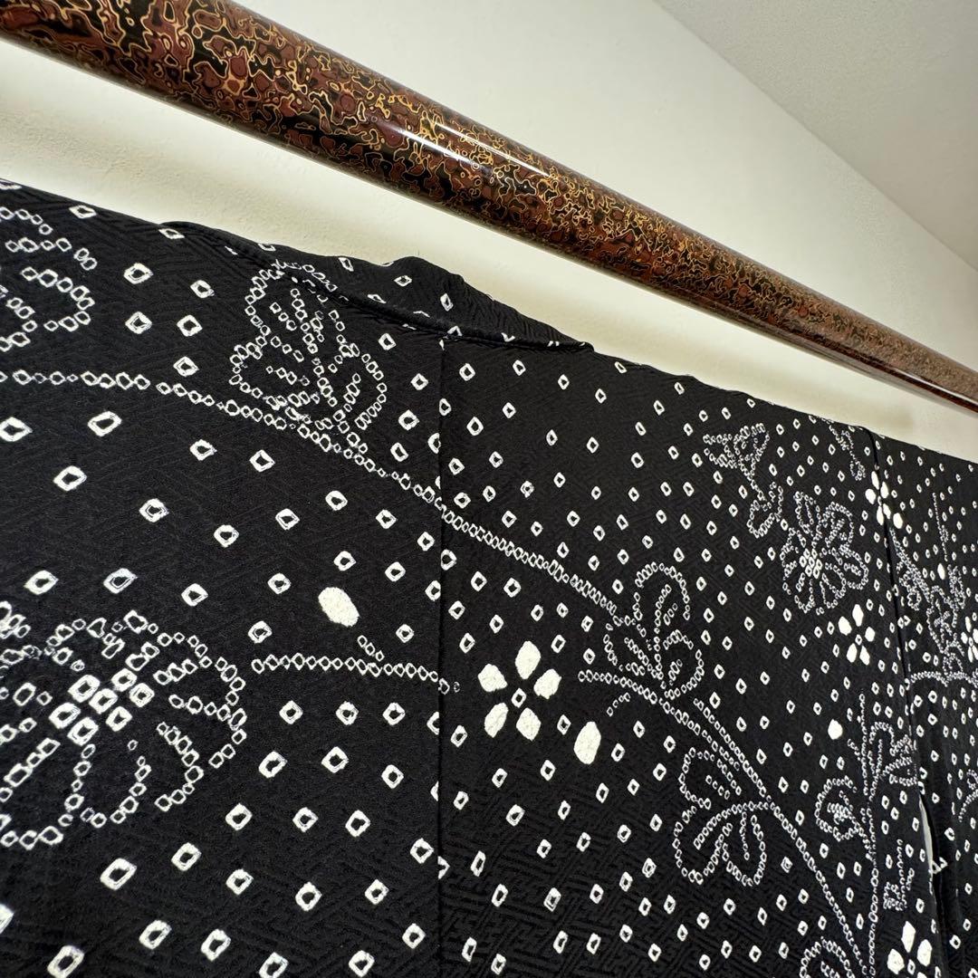 超美品　正絹　訪問着　付け下げ　着物　168裄69 トールサイズ　黒　白　絞り