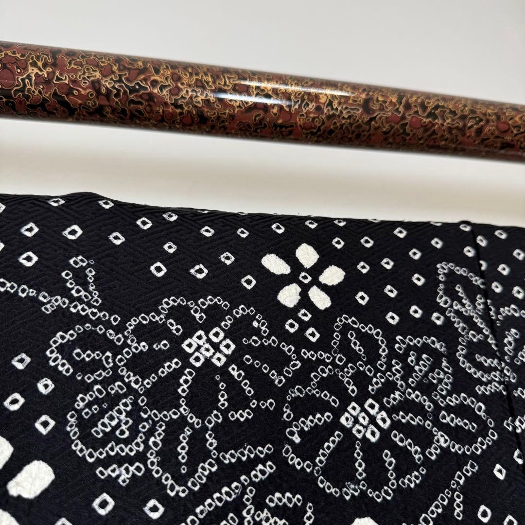 超美品　正絹　訪問着　付け下げ　着物　168裄69 トールサイズ　黒　白　絞り