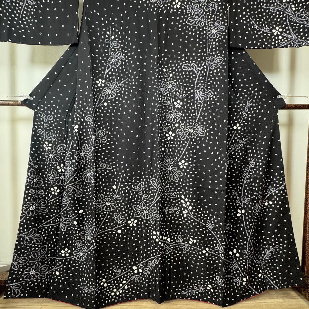 超美品　正絹　訪問着　付け下げ　着物　168裄69 トールサイズ　黒　白　絞り