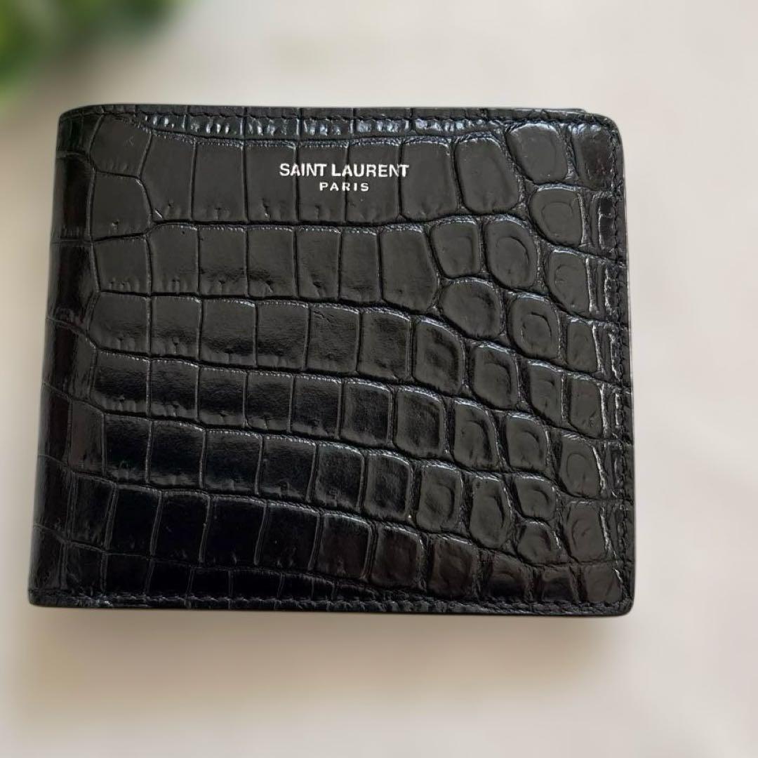 人気✨サンローラン　SAINT LAURENT 財布　クロコ型押し　二つ折財布