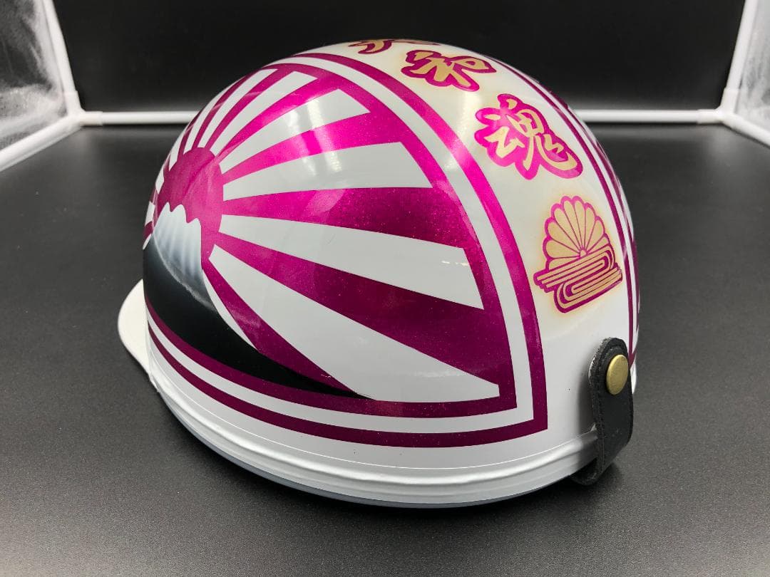 コルク半　カスタム　富士日章　三つボタン　ホワイトピンク　ラメ　文字あり