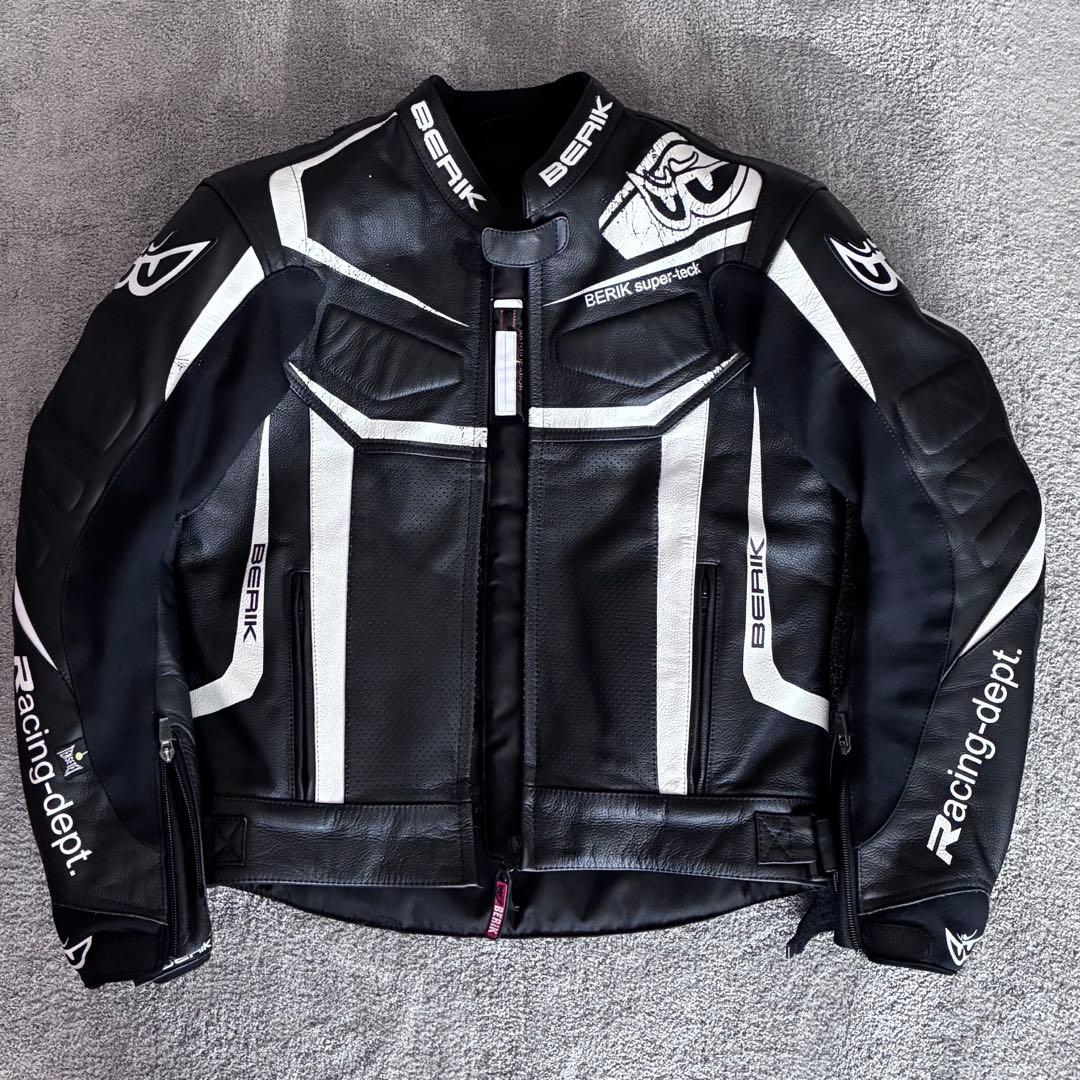 Berk レザーバイクジャケット 黒/白