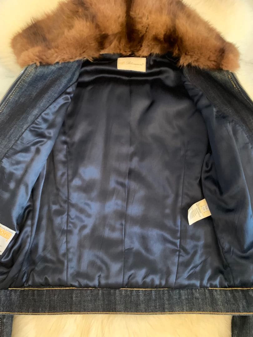 希少　ブルマリン　ファー付き　高級　上品　デニムジャケット