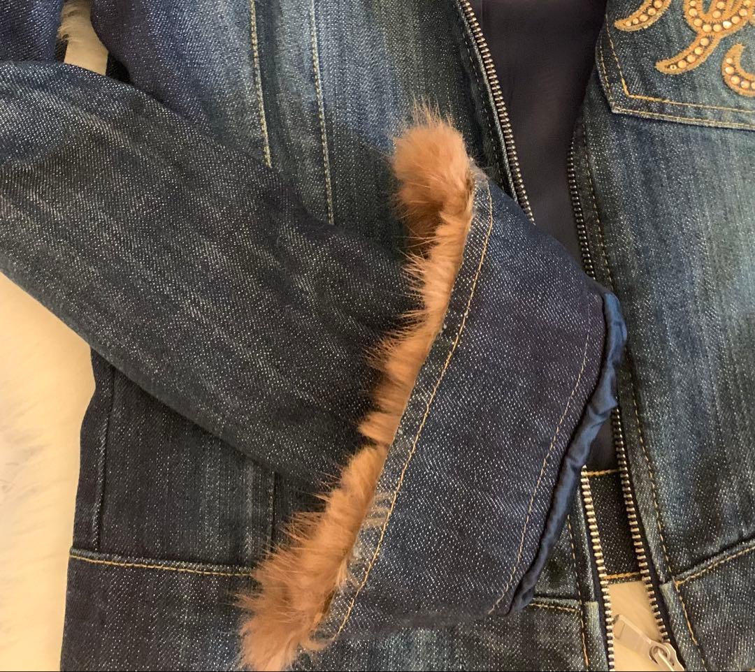 希少　ブルマリン　ファー付き　高級　上品　デニムジャケット