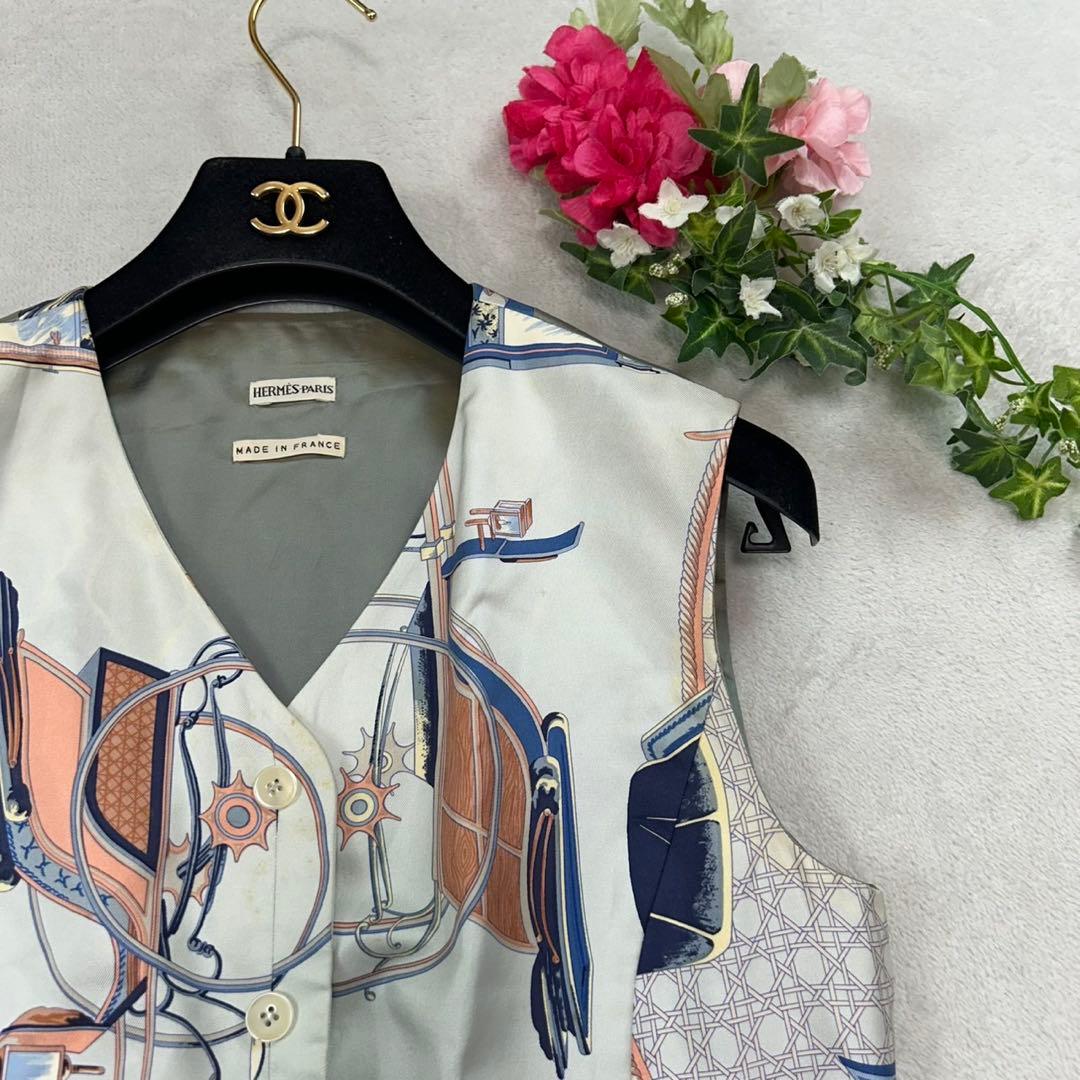 K511 M エルメス スカーフ柄 シルク ベスト マルチカラー レディース
