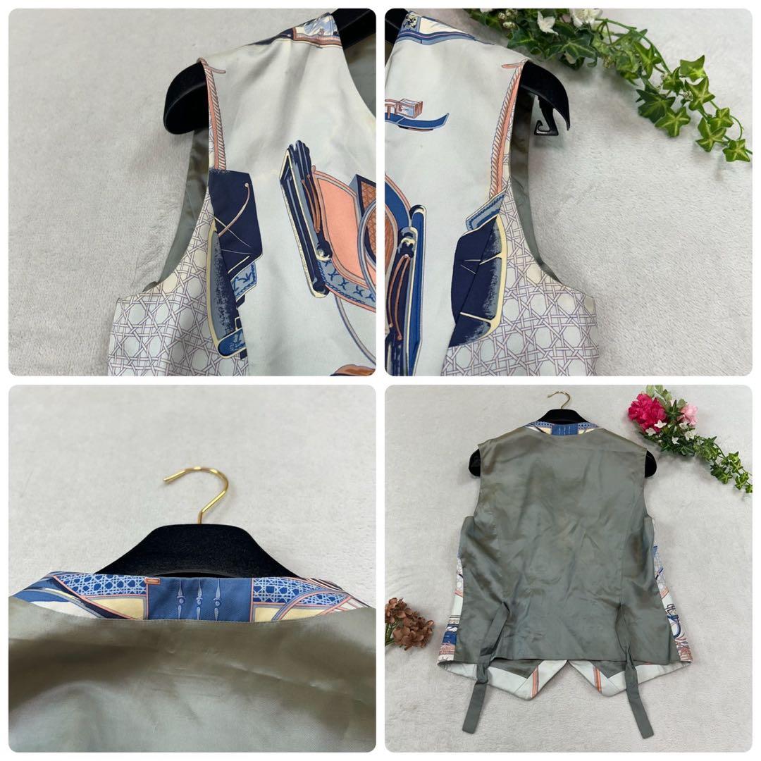 K511 M エルメス スカーフ柄 シルク ベスト マルチカラー レディース