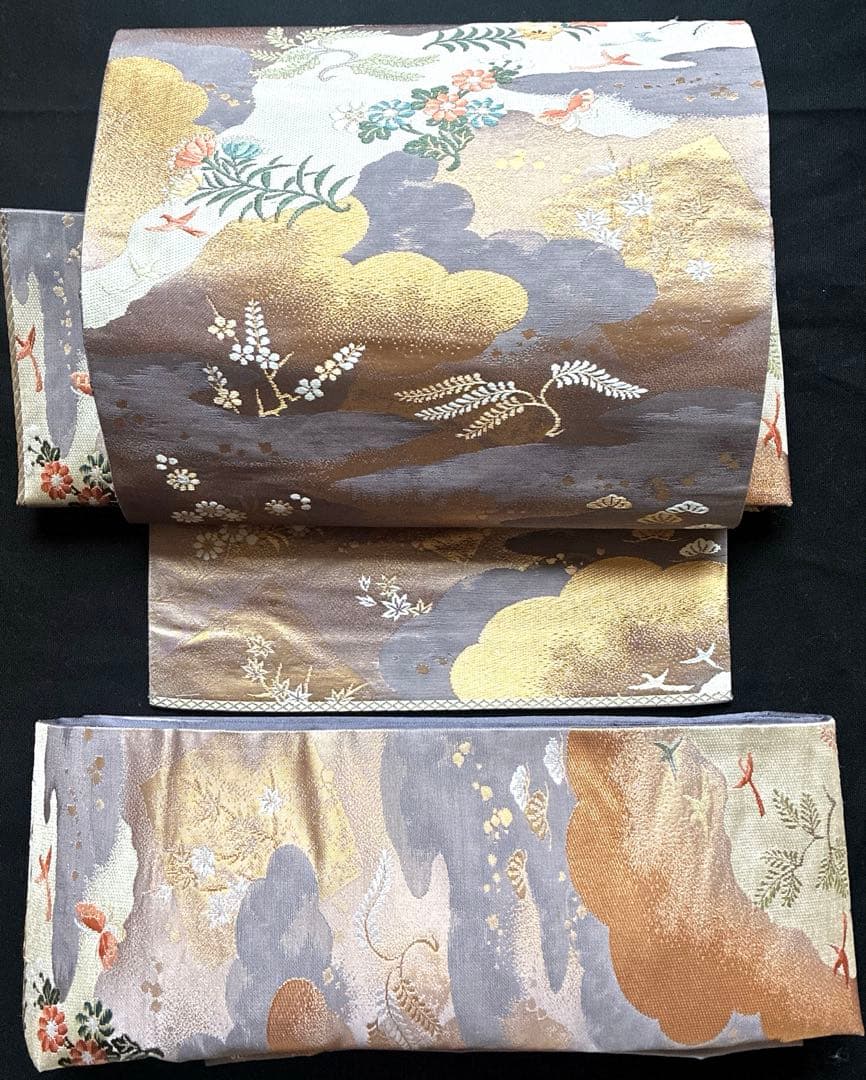 逸品 金 鳥 桜 蝶々 菊 松 正絹 袋帯 二重太鼓 作り帯