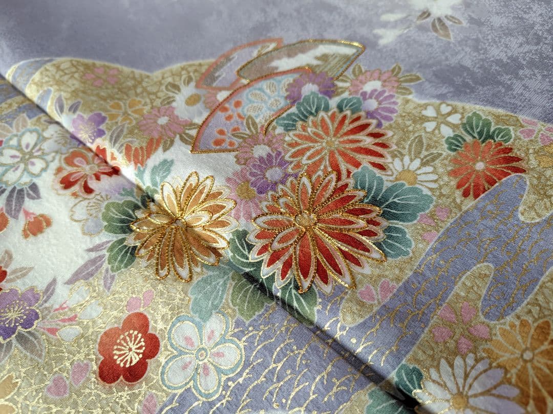 薄紫色 花柄刺繍 訪問着 未着用 裄67