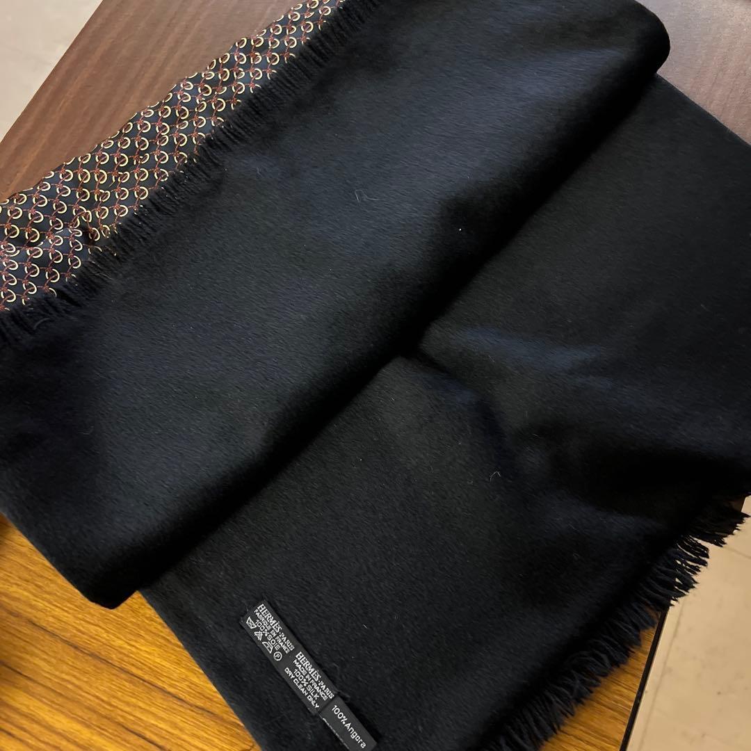 HERMES エルメス リバーシブル マフラー スカーフ アンゴラ シルク