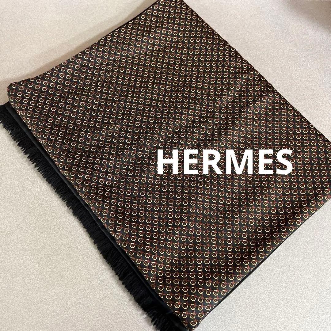 HERMES エルメス リバーシブル マフラー スカーフ アンゴラ シルク