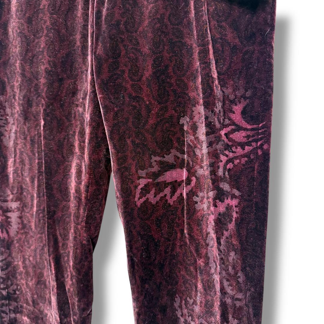 新品未使用　エトロ　ベロア素材　バーガンディーレッド　ペイズリー柄パンツ