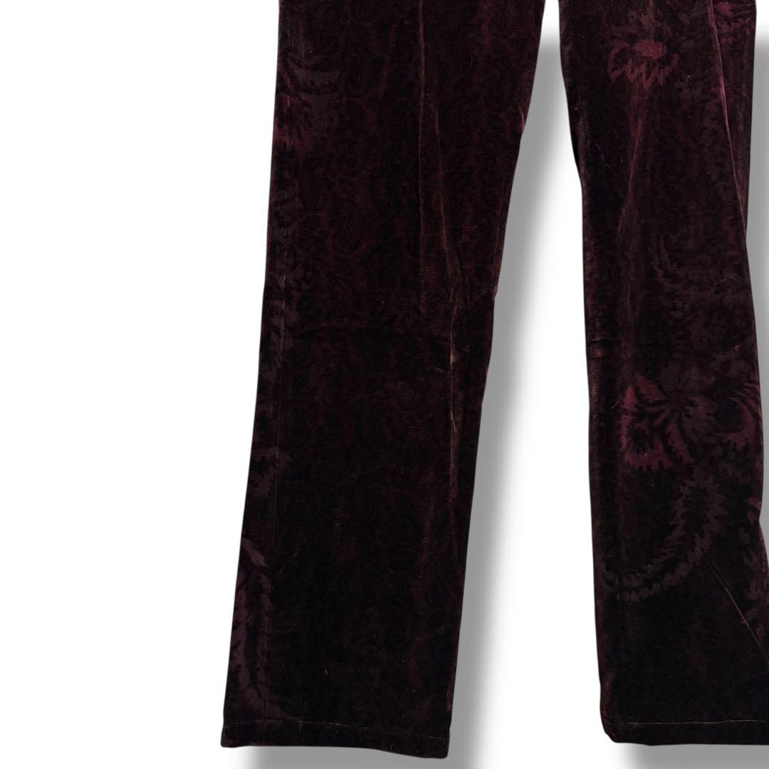 新品未使用　エトロ　ベロア素材　バーガンディーレッド　ペイズリー柄パンツ