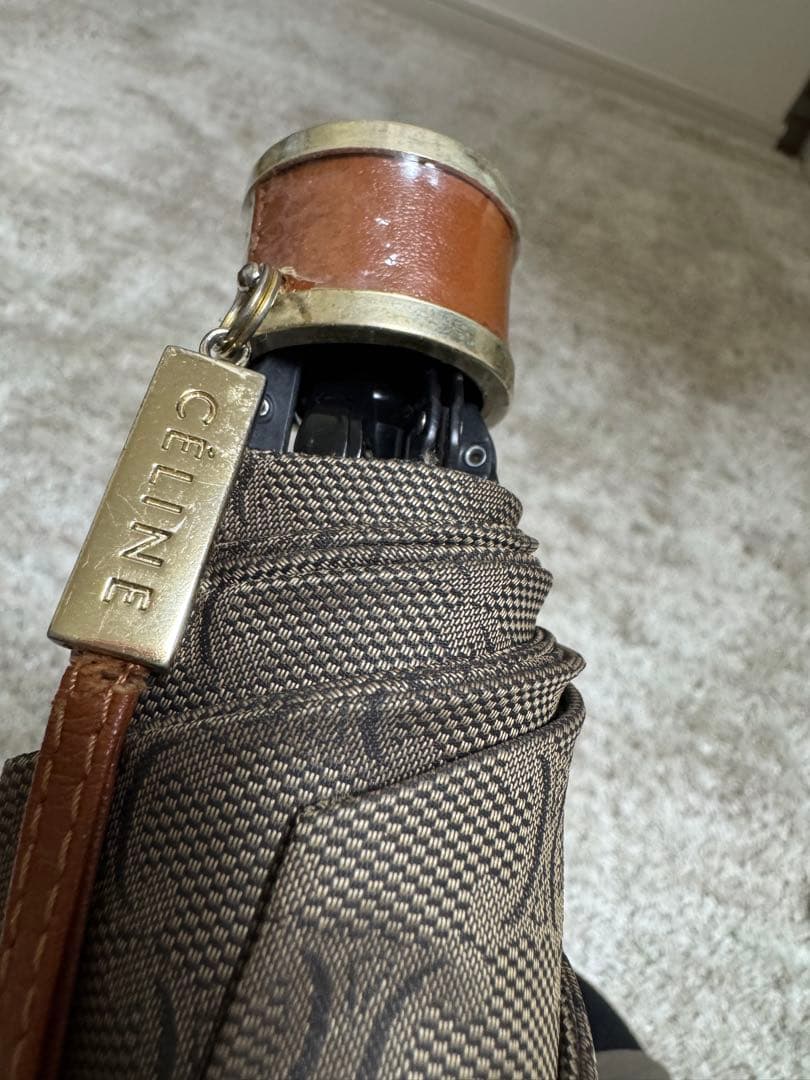 美品 CELINE セリーヌ マカダム柄 折り畳み雨傘