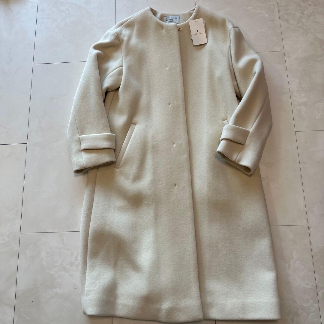 新品‼︎グリーンレーベルリラクシング セントデールウール ノーカラーロングコートS