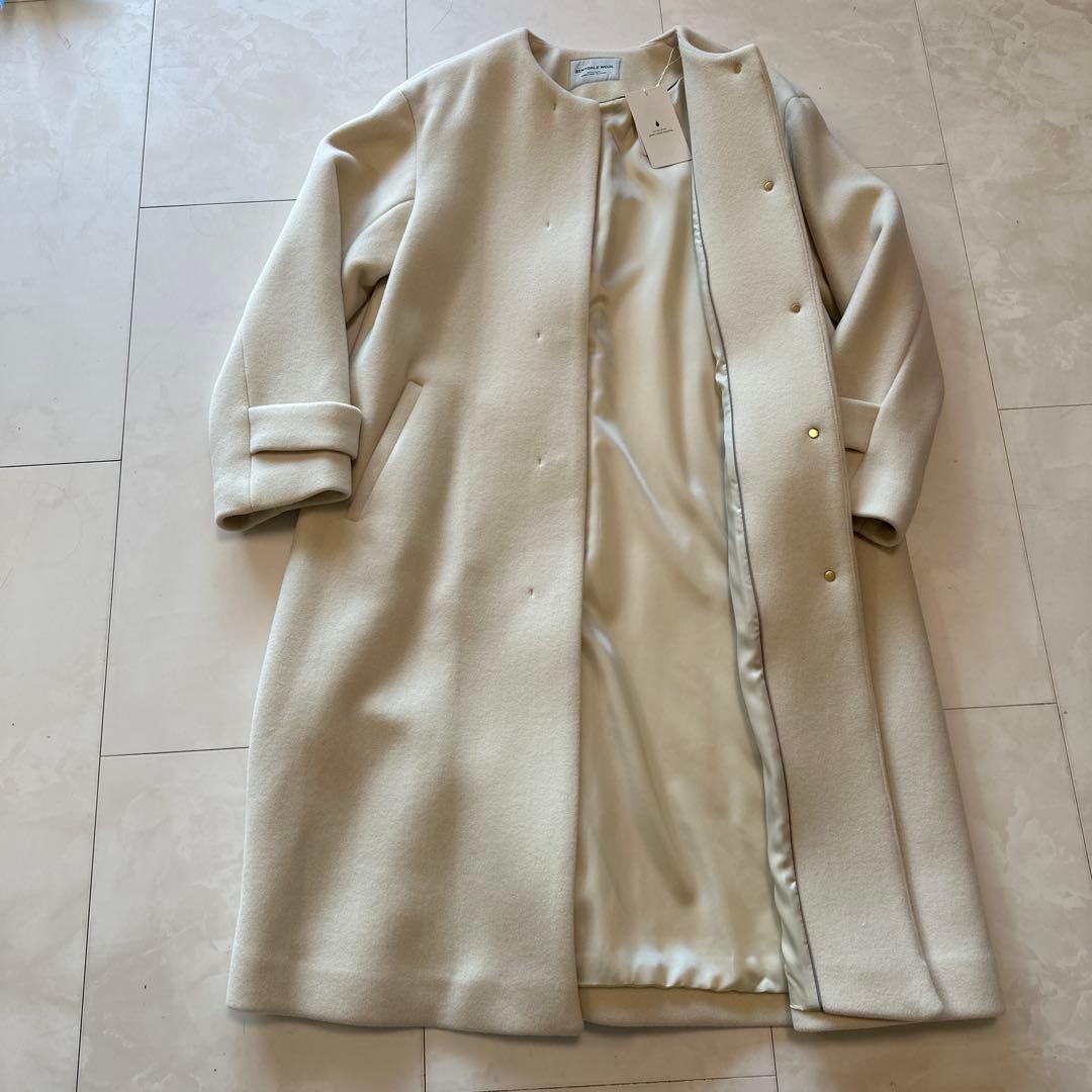新品‼︎グリーンレーベルリラクシング セントデールウール ノーカラーロングコートS