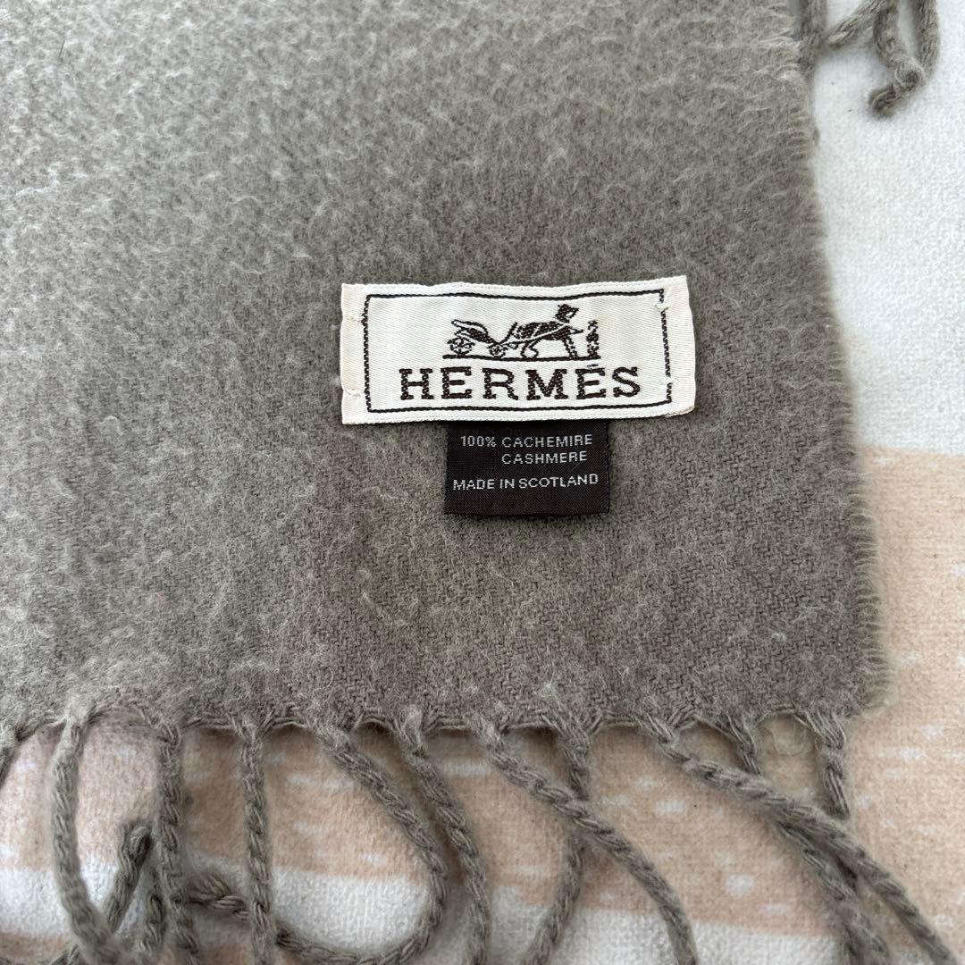 HERMES カシミヤ マフラー オリーブ　値下げしました。