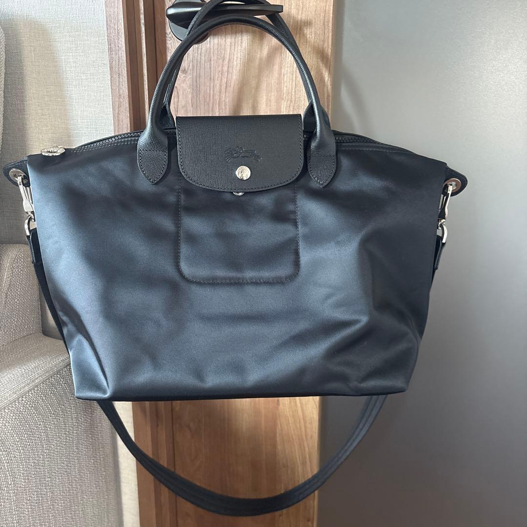 ロンシャン Longchamp プリアージュ M レザー ナイロン 黒